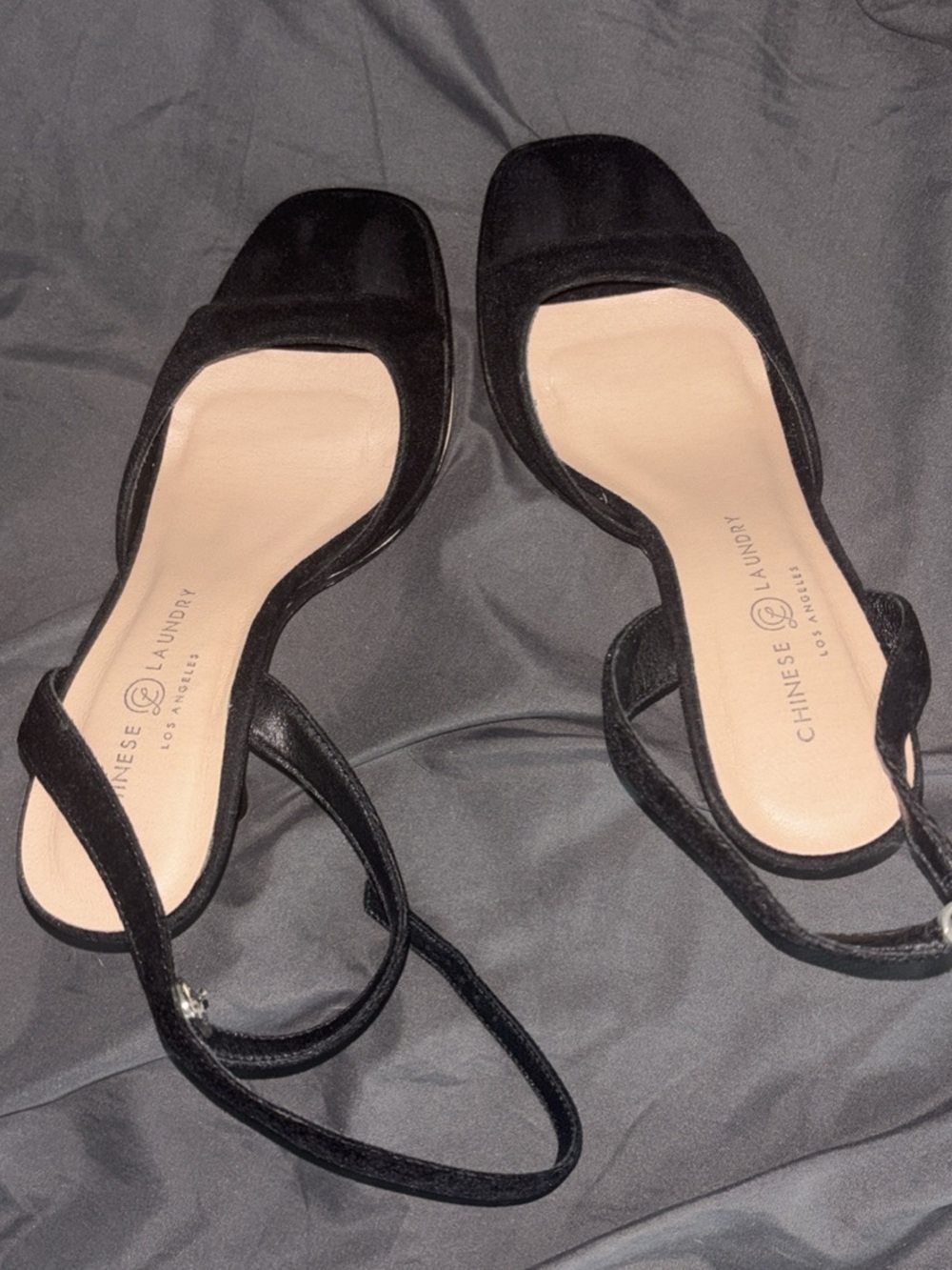 Chinese Laundry Black Suede Square-Toe Slingback Heels